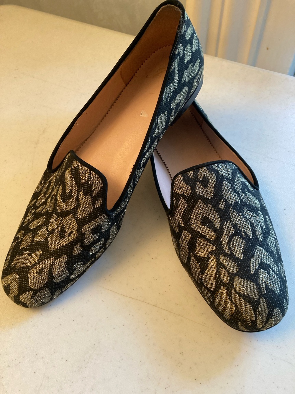 J. Crew Metallic Leopard Jacquard Slip-On Flats in Black and Gold